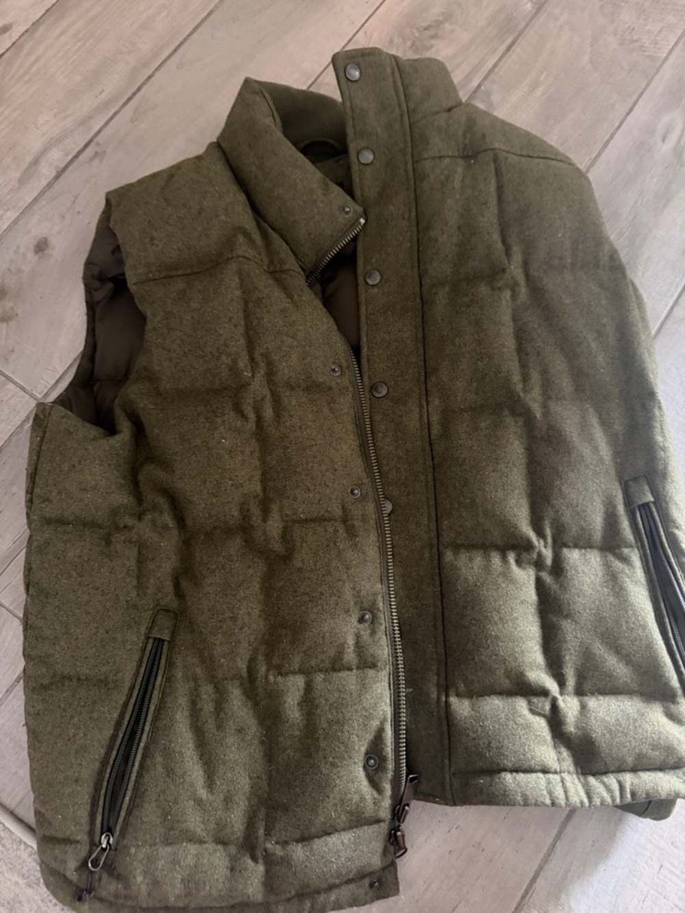 Lands' End Olive Quilted Wool-Blend Puffer Vest